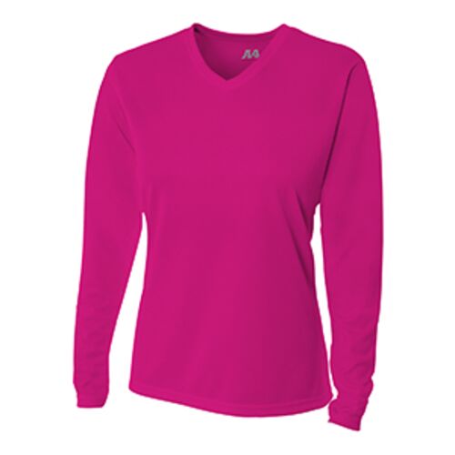 Ladies' Birds-Eye Mesh Long Sleeve V-Neck T-Shirt Thumbnail