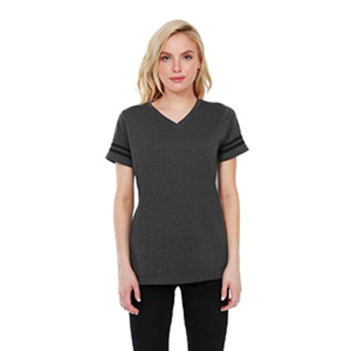 Ladies' CVC Striped Varsity T-Shirt Thumbnail